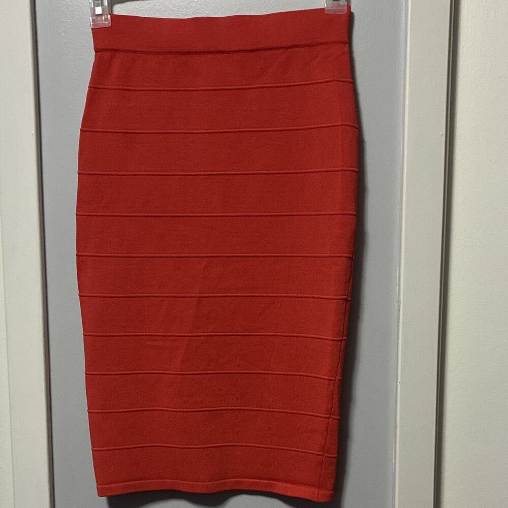 Say What? Red Bandage Knit Pencil Knee Skirt Pull On Rayon Blend Womens M